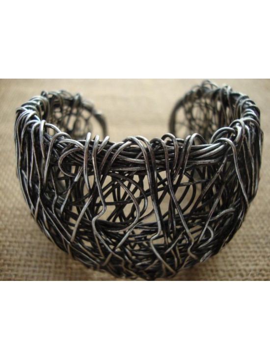 Wire Cuff - Antique Silver (L)