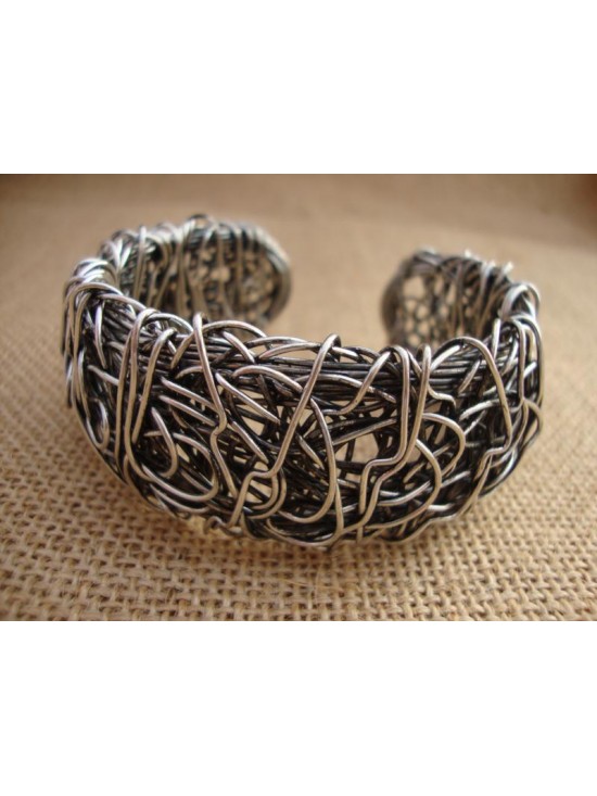 Wire Cuff - Antique Silver (Med)