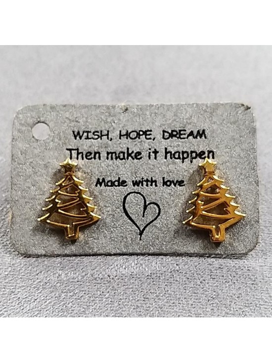 Christmas Tree Gold Plated Stud -  92.5 Sterling Silver Earrings