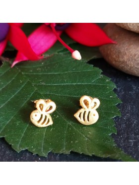 Bumble Bee Gold Plated Matt Stud-  92.5 Sterling Silver Earrings