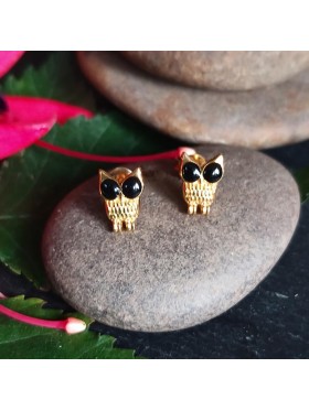Owl Gold Plated  Stud-  92.5 Sterling Silver Earrings