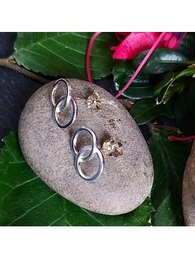 Double Open Circle Stud-  92.5 Sterling Silver Earrings