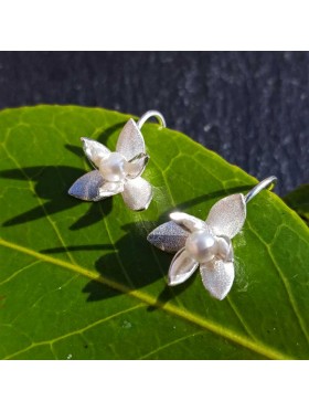 Flower Fresh water Pearl -  92.5 Sterling Silver  Earrings
