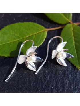 Flower Fresh water Pearl -  92.5 Sterling Silver  Earrings