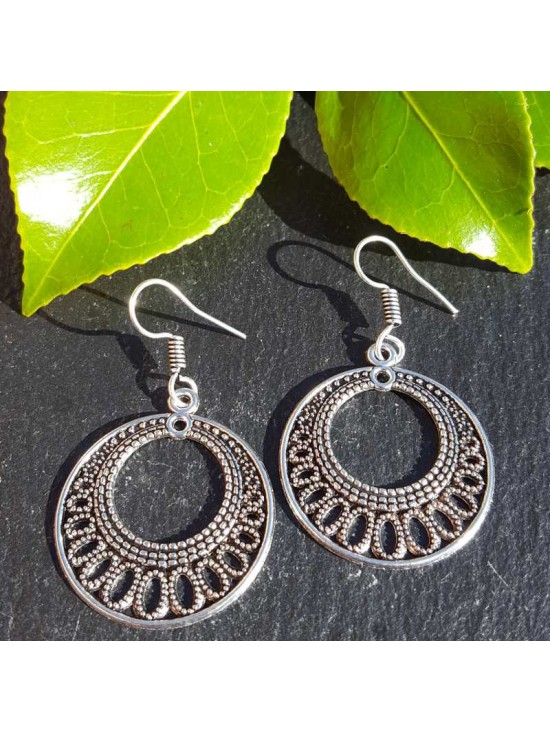 Aneesha Silver colour Earrings - Tribal design - Gypsy Ethnic style