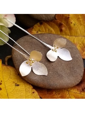 Daisy Flower Satin Finish -  92.5 Sterling Silver and 18k Gold Plated Earrings