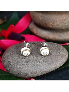 White shell Round Stud -  Shiva's Eye - 92.5 Sterling Silver Earrings