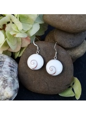 Shiva eye Circle shell drop Earrings -  92.5 Sterling Silver Earrings