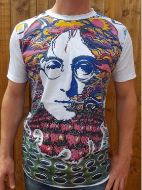 John Lennon - 70s - Mirror - T Shirt  - White - Green - 100% cotton