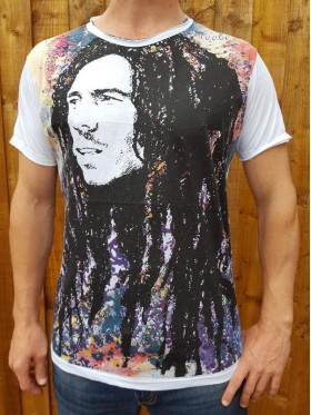 Bob Marley - Mirror - T-shirt - Dreads - White - Green - Purple 100% cotton-SALE