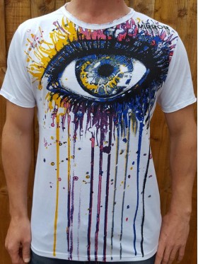 Eye - painting - Mirror - T-Shirt  - White - Purple - 100% cotton - M L XL