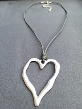 Heart Silver Pendant Leather Necklace   