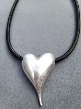 Full Heart Silver Pendant Leather Necklace   