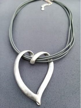 Twist Silver Heart  Leather Necklace   