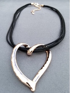 Twist Rose Gold Heart  Leather Necklace   