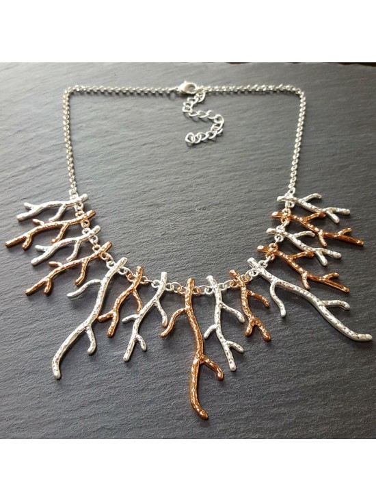 Silver-Rose Coral Necklace