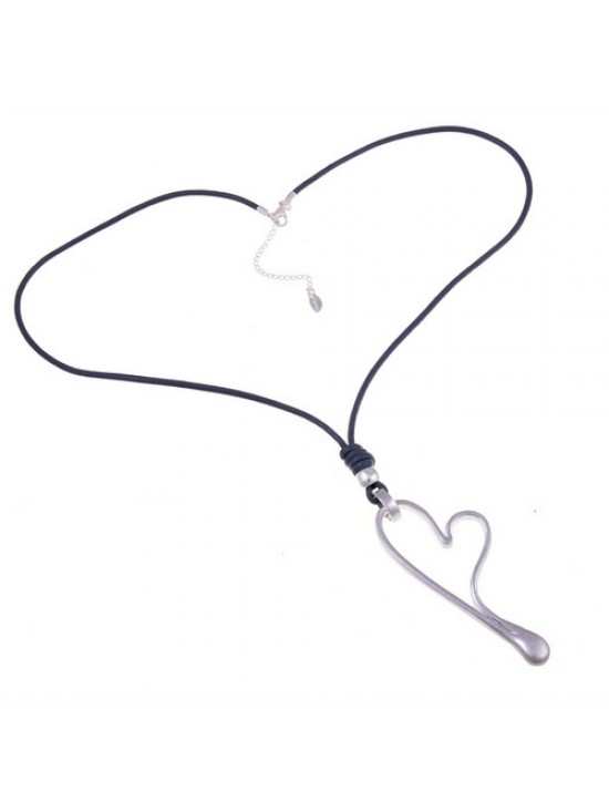 Silver Heart Long Necklace   
