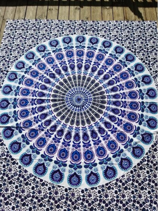 LARGE-Mandala-Peacock-WHITE-Wall Hanging-Tapestry-Throw-Bed Sheet-Fair Trade-100% cotton-Tapestries
