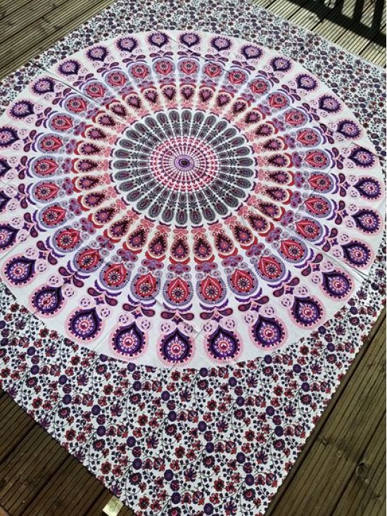 LARGE-Mandala-Peacock-WHITE-Wall Hanging-Tapestry-Throw-Bed Sheet-Fair Trade-100% cotton-Tapestries