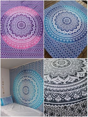 LARGE-Lotus-White-Wall Hanging-Tapestry-Throw-Bed Sheet-Fair Trade-100% cotton-Tapestries
