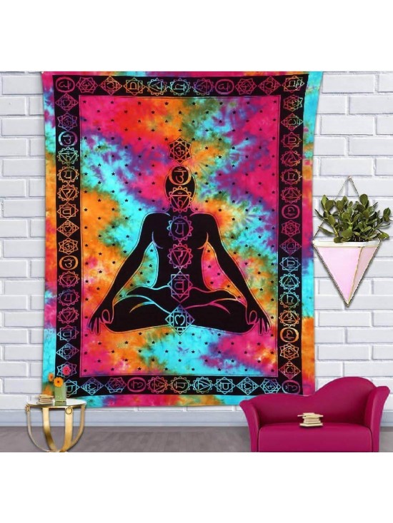 7 Chakras-Wall Hanging-Tapestry-Throw-Bed Sheet-Fair Trade-100% cotton-Tapestries-Tie Dye