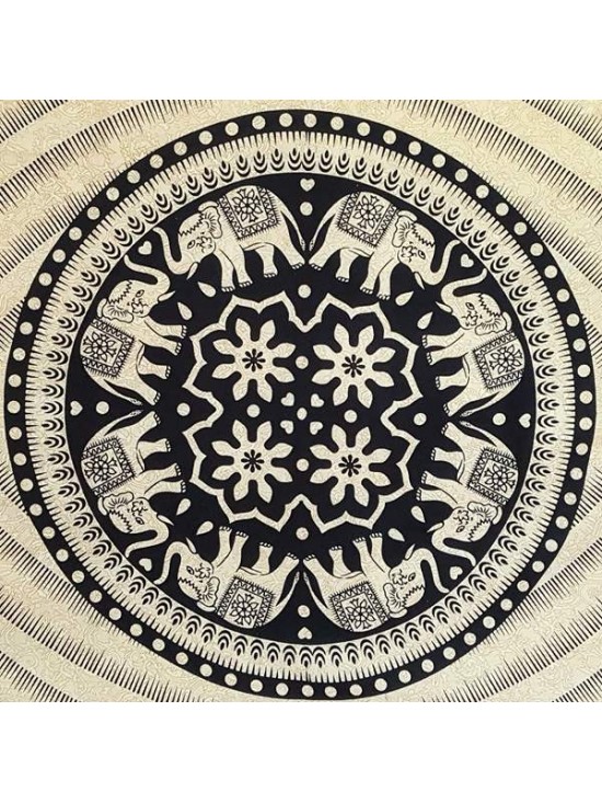 Elephant-Black-Cream-Tiger-Mandala-Wall Hanging-Tapestry-Throw-Bed sheet-100% Cotton-Fair Trade