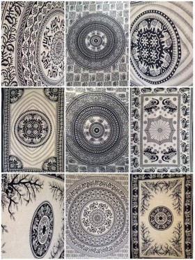 Elephant-Black-Cream-Tiger-Mandala-Wall Hanging-Tapestry-Throw-Bed sheet-100% Cotton-Fair Trade
