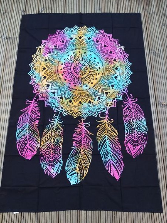 Dream Catcher-Wall Hanging-Tapestry-Throw-Bed Sheet-100% Cotton-Tie Dye-Fair Trade
