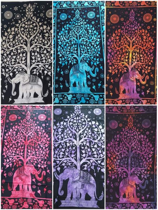 Tree of Life-Elephant-Wall Hanging-Tapestry-Throw-100% cotton-Tapestries-Fair Trade