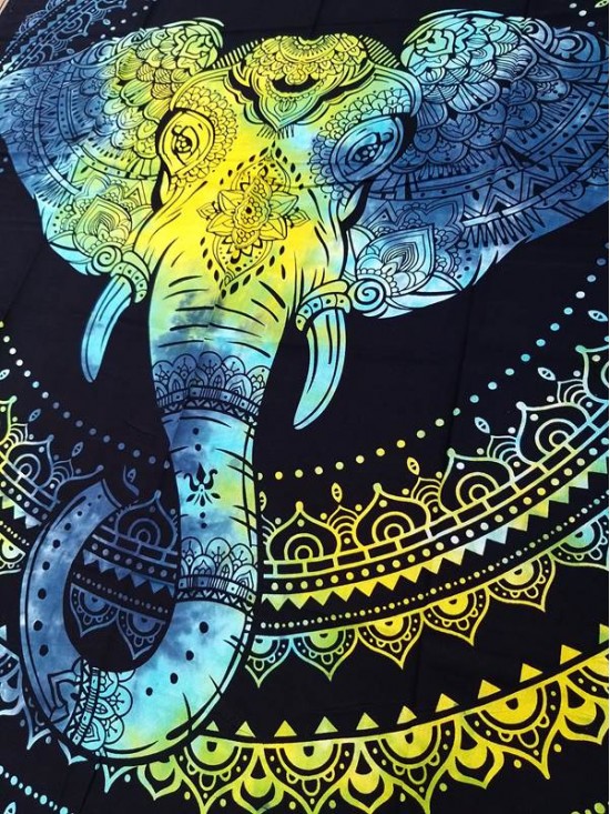 Elephant Mandala-Wall Hanging-Tapestry-Throw-Bed Sheet-100% Cotton-Tie Dye-Fair Trade