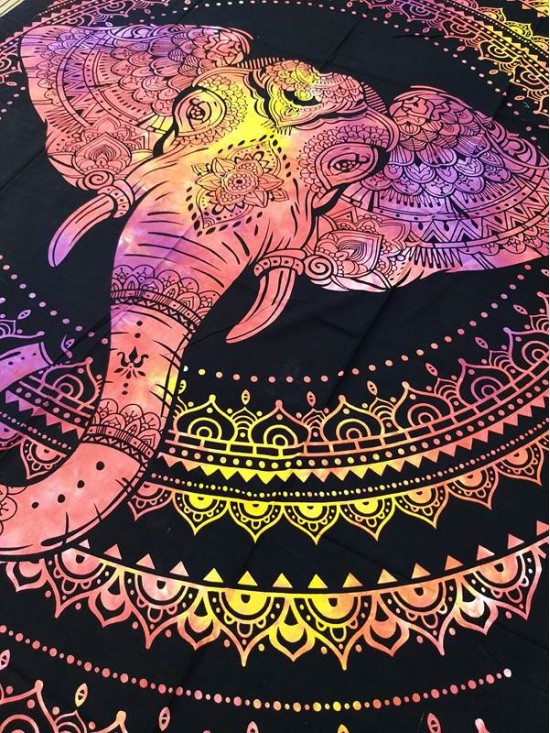 Elephant Mandala-Wall Hanging-Tapestry-Throw-Bed Sheet-100% Cotton-Tie Dye-Fair Trade