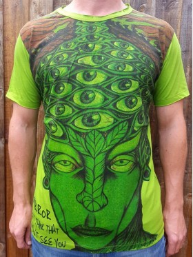 Green Man - Mirror - T Shirt  - 100% cotton - Green - Blue