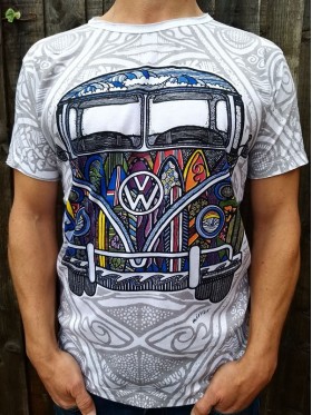 VW - Camper - Surf - Mirror - T-Shirt  - White  - 100% cotton  - Med - Large