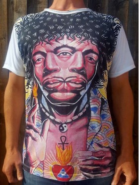 Jimi Hendrix - Pyschedelic - 3 eyes - Mirror - T-Shirt  - White - M L XL